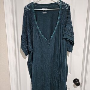 Torrid Teal Lace Sleeve V-Neck Top